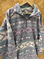 Vintage 90s lilac grey aztec crazy pattern qtr zip fleece size medium by snap