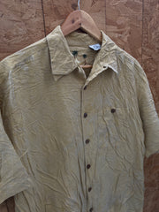 Vintage 90s Banana Cabana pastel yellow 100% silk woven Hawaiian shirt size L