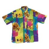 Vintage 90s pink yellow sunflower pattern short sleeve rayon shirt size XL