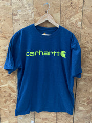 Vintage Carhartt navy blue lime green spell out t-shirt size medium