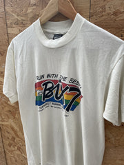 Vintage Single Stitch Running Club T-Shirt White Size L 1987 Graphic Tee