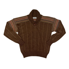 Vintage 90s brown striped grandad roll v-neck acrylic pattern slouchy jumper pullover size 50 medium