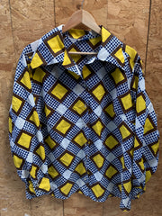 Vintage 70s ladies bold polka dot check pattern blouse size large by Sears