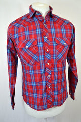 Vintage 90s Wrangler red blue check western cowboy shirt size youth XL fits as XS