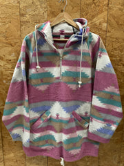 Vintage 90s pastel pink green aztec navajo pattern quarter zip fleece size XL