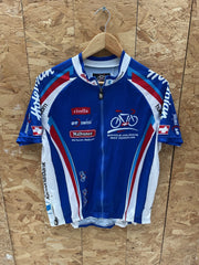 Vintage Cycling Jersey Men's L Blue White Red Short Sleeve Bike Shirt