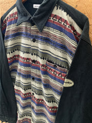 Vintage 90s Aztec stripe & panel black long sleeve shirt size XXL by Rockugen