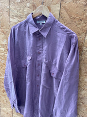 Vintage 90s muted mauve rose purple 100% silk long sleeve twin pocket button down shirt size 40 by H