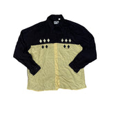 Vintage 90s pastel yellow black block panel harlequin rockabilly mod long sleeve relaxed shirt size