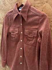 Vintage 70s brown polyester twin pocket long sleeve ladies shirt size small