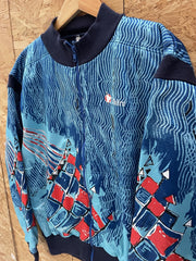 Vintage Nalini Cycle Jacket Men's L Blue Red Geometric Wave