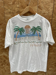 Vintage 90s Single Stitch Hawaii Beach Palm Tree Graphic T-Shirt XL White