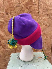 Vintage Conte of Florence Fleece Hat Purple Pink Ear Flaps Pom Pom