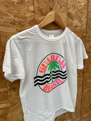 Vintage 90s Guarujá Brasil Palm Tree Graphic T-Shirt White Size S
