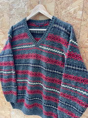 Vintage Y2K grey red yellow grandad jumper size XL by Osvaldo Bruni