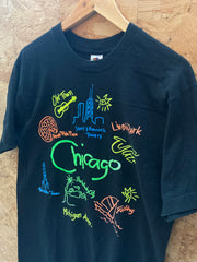 Vintage 90s Chicago sights souvenir black neon single stitch t-shirt size large