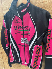 Vintage Benetti MC2 Racing Cycling Jacket Black Pink Full Zip Size M