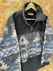 Vintage 90s grey blue aztec Navajo pattern qtr zip fleece size XL by Jeps