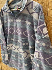 Vintage 90s lilac grey aztec crazy pattern qtr zip fleece size medium by snap