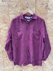 Vintage 90s burgundy maroon dark red/deep red pure silk long sleeve shirt oversized size medium over