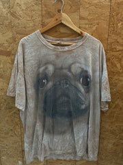 Vintage beige tie-dye pug dog face oversized slouchy t-shirt size 3XL by Jerzees