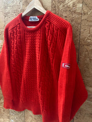 Vintage 90s bright vibrant red cable knit wool jumper size large by Marina Yachting