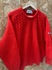 Vintage 90s bright vibrant red cable knit wool jumper size large by Marina Yachting