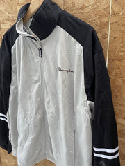 Vintage Champion Track Jacket XL Black Beige Athletic Logo Zip Up Retro