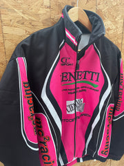 Vintage Benetti MC2 Racing Cycling Jacket Black Pink Full Zip Size M