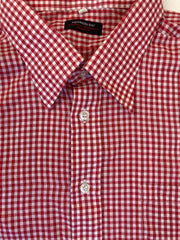 Vintage 80s red fine check cheesecloth mod soul punk cotton check shirt size 45 XL