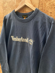 Vintage 90s muted navy blue crew neck spell out sweater size M by Timberland