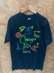 Vintage 90s Chicago sights souvenir black neon single stitch t-shirt size large
