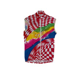 Vintage Ciclo Sport Cycling Vest M Red White Rainbow "Sports" Print Full Zip