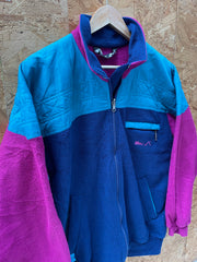 Vintage 90s purple turquoise blue vibrant block panel fleece jacket size medium