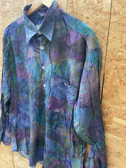 Vintage 90s Club D’Amingo Country Club long-sleeve abstract print ugly green purple teal button up s
