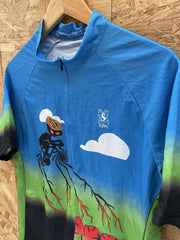 Vintage MS Blasting Short Sleeve Cycling Jersey XL Blue Green Black