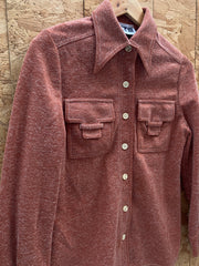 Vintage 70s brown polyester twin pocket long sleeve ladies shirt size small