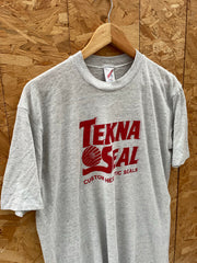 Vintage Jerzees Tekna Seal Single Stitch T-Shirt Gray Red Logo Size XL