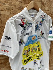 Vintage Tiga Sport Cycling Jersey XL White Cartoon Bikes Retro Tour de Ländle