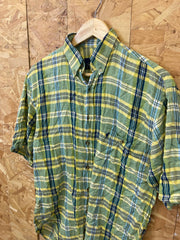 Vintage 90s green yellow flannel check short sleeve shirt by Gentleman Farmer size small