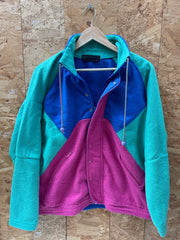 Vintage 80s purple blue turquoise block panel fleece jacket size medium