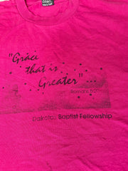 Vintage 80s ‘Grace that is greater’ religious quote fuschia pink single stitch t shirt size XXL by B