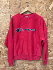 Vintage 90s Champion USA reverse weave heavyweight red & black spell out embroidered sweater size me
