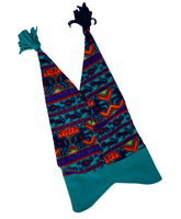 Vintage Fleece Hat Teal Blue Multi-Color Crazy Geometric Tassel Winter