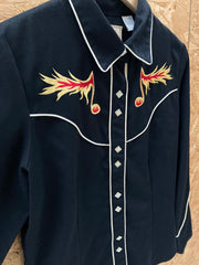 Vintage 90s black musical notes western cowgirl show shirt size small by Scully