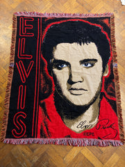 Vintage Elvis Presley Woven Throw Blanket Red Black 50" x 60" Northwest