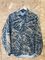 Vintage 90s Woolwich x Mossy Oak chunky fleece felt beige brown hunting shirt size XL