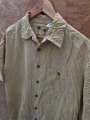 Vintage 90s Banana Cabana pastel yellow 100% silk woven Hawaiian shirt size L