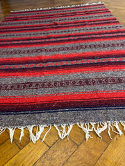 Artesanias Flores Mexican Blanket Throw Rug Red Gray Stripe 100% Acrylic