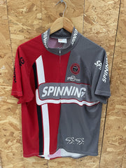 Vintage Spinning Fitness Cycling Jersey Men's XL Red Grey Short Sleeve